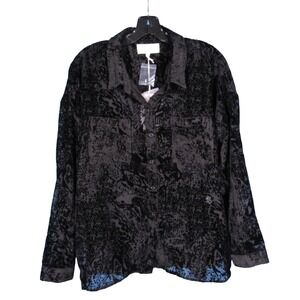 NWT DEAR JOHN Black ARIANNA BURNOUT Button-Up POCKETS Blouse/Shirt/Top Sz S